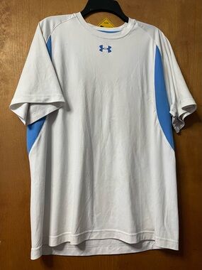 Under Armour White Short-Sleeve Performance Tee with Blue Panels